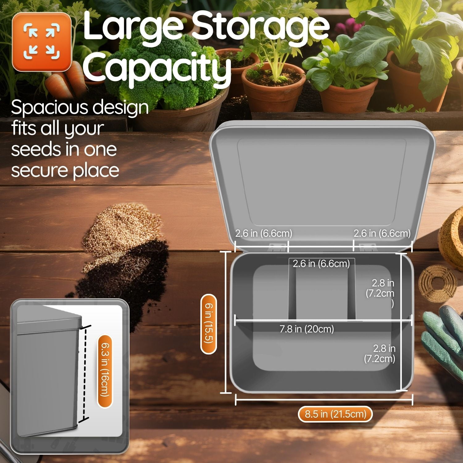 Flexzion Tin Storage Box with Removable Tray, Seed Organizer Box and Metal Seed Holder Organizer with Hinged Lid, Versatile Toolbox Container for Crafts, Hardware, Tools and Essentials, Gray