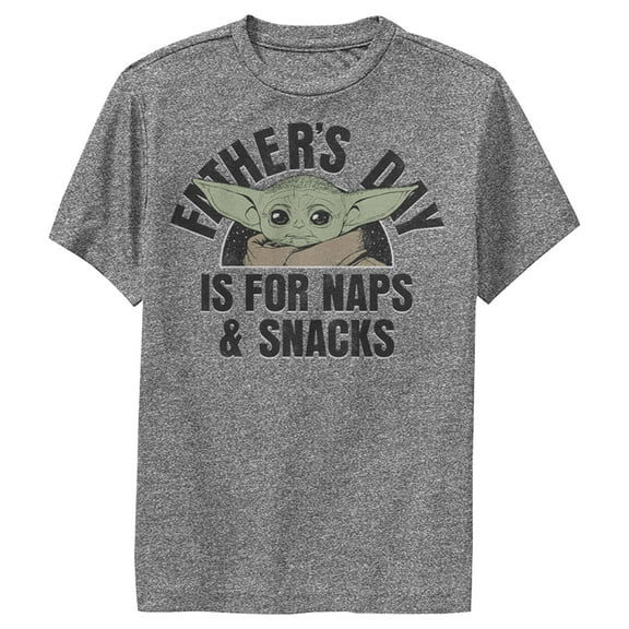 Boy's Star Wars: The Mandalorian Grogu Father's Day is for Naps & Snacks Performance Graphic Tee Charcoal Heather Small