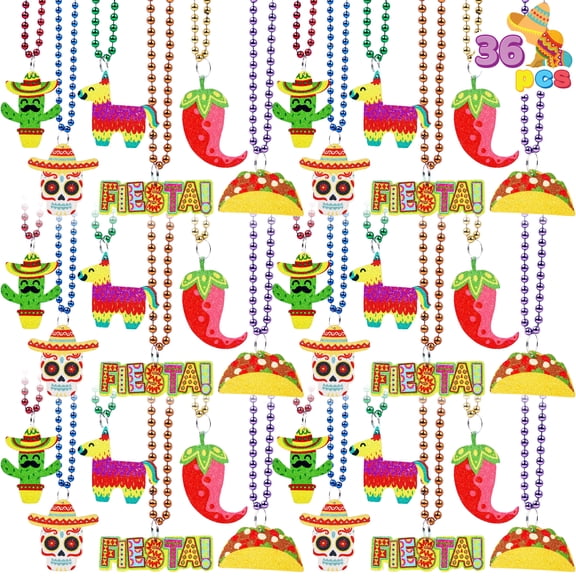 Joyfy 36Pcs Cinco de Mayo Beaded Necklace for Party Decorations, Fiesta Beaded Necklace for Mexican Party Favors