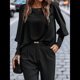 thumbnail image 4 of Blusa Elegante de Larga con Cuello Redondo para Mujer, Ideal para Otoño e Invierno, con Botones en la Espalda Negro L, 4 of 7