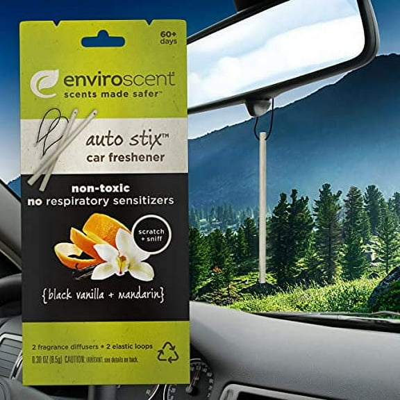 Enviroscent Non-Toxic Hanging Car Air Freshener (Black Vanilla   Mandarin) Pack of 3 Auto Stix | Infused with Essential Oils