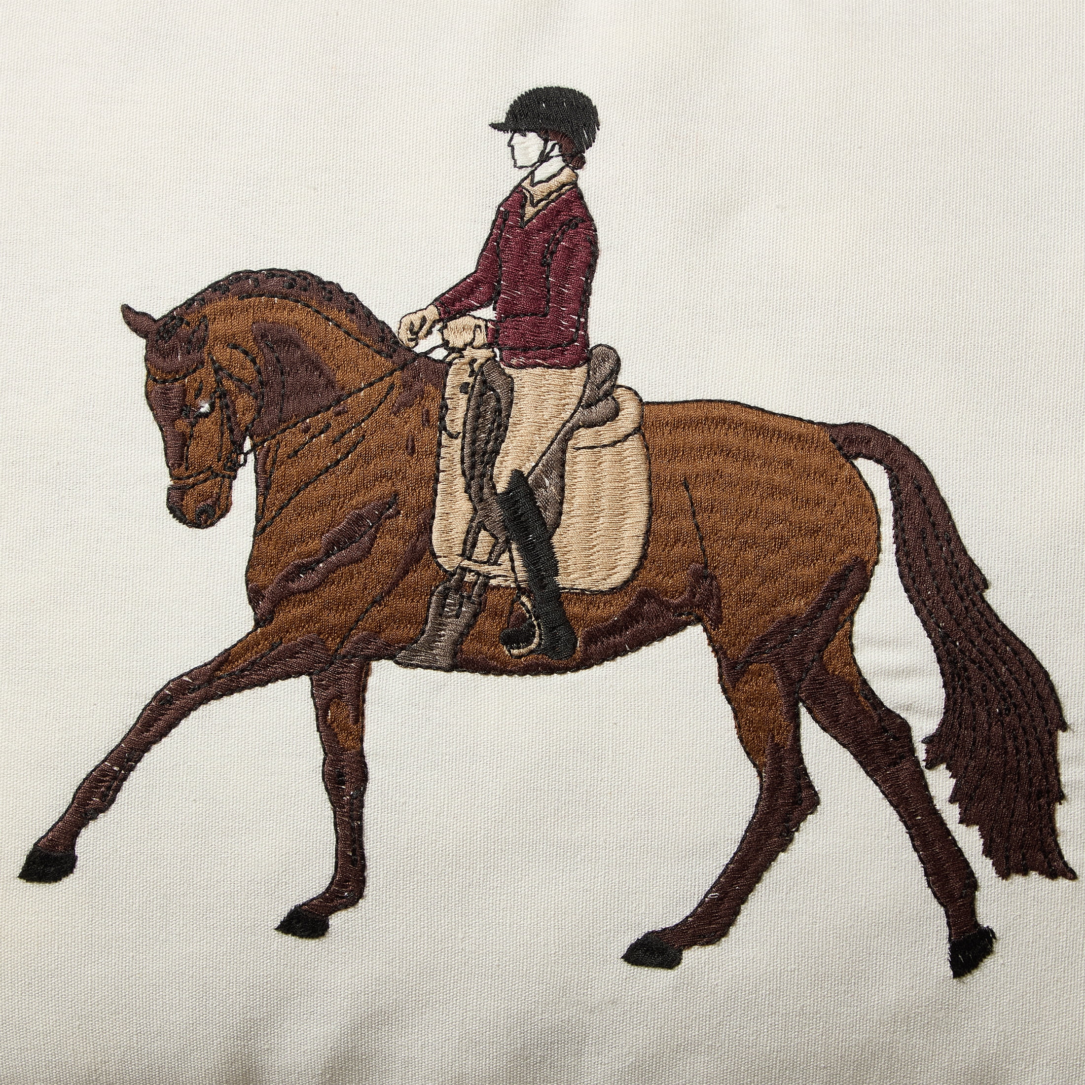 My Texas House 14" x 20" Ivory Embroidered Equestrian Decorative Pillow Cover
