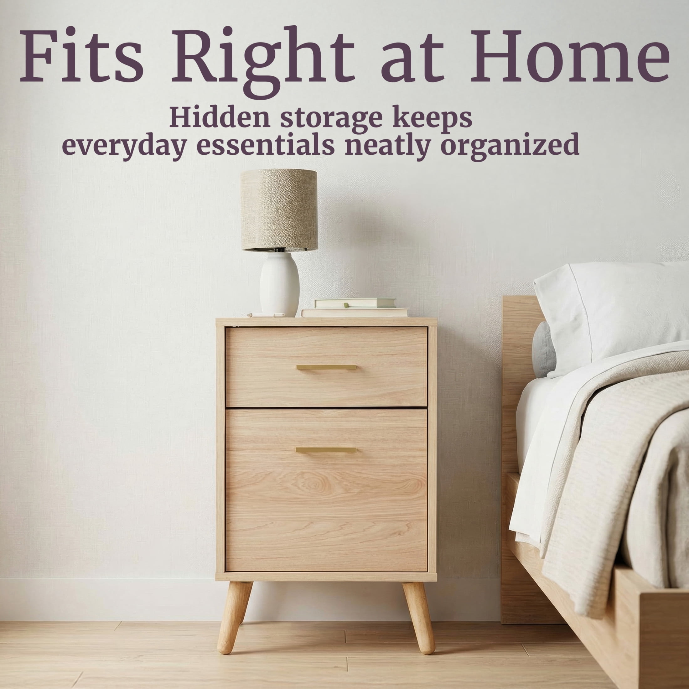 Lavish Home 2 Drawer File Cabinet with Adjustable Hanging Bars for Office Storage, Natural