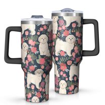 OBREWU Shih Tzu Dog and Flower Floral Tumbler with Handle and Lid,Shih Tzu Dog and Flower Floral 40oz Double Wall Vacuum Insulated Tumbler,Cups Gift for Women and Men