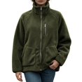 thumbnail image 3 of DYTTDG Women’s Fleece Zip-Up Jacket, Stand Collar Long Sleeve Sherpa Jacket with Chest Zipper Pocket & Front Patch Pockets, Casual Outerwear for Fall and Winter, 3 of 8