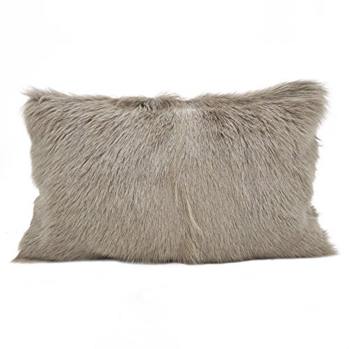 SARO LIFESTYLE Aries Collection Goat Fur Poly Filled Throw Pillow, 12" x 20", Natural