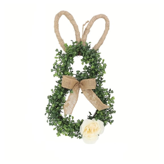SLYNSHome Easter Bunny Wreath Front Door Decor Spring Bunny Shaped Artificial Flower Wreath Greenery Garland for Farmhouse