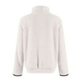 thumbnail image 5 of Fshiont Quarter Zip Pullover Women Cable Fuzzy Fleece Pullover Sherpa Fall Warm Oversized 3/4 Zip Sweatshirt with Pocket White L, 5 of 9