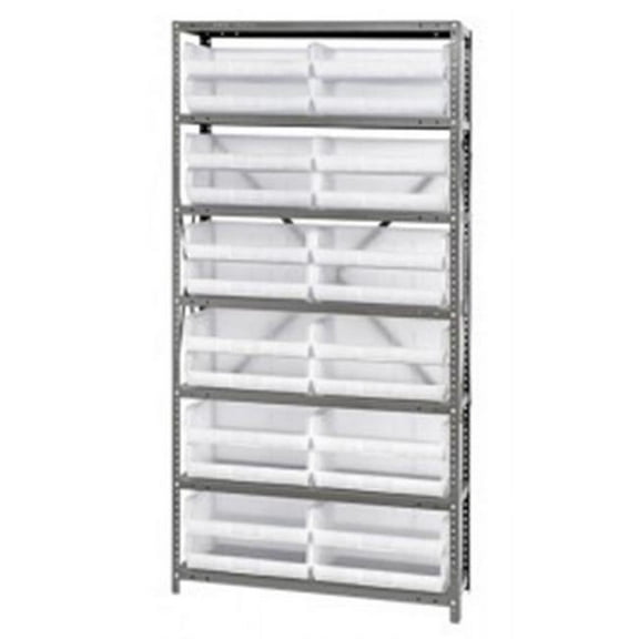 Clear 7 Shelf Unit With 24 Storage Bin Steel Shelving System - 12 x 36 x 75 in.