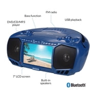 Aiwa Portable Boombox with 7 LCD Display, Bluetooth, FM Radio, CD/DVD Player, 3W x 2 Speakers with Bass, Supports Roku & Amazon Firestick Streaming