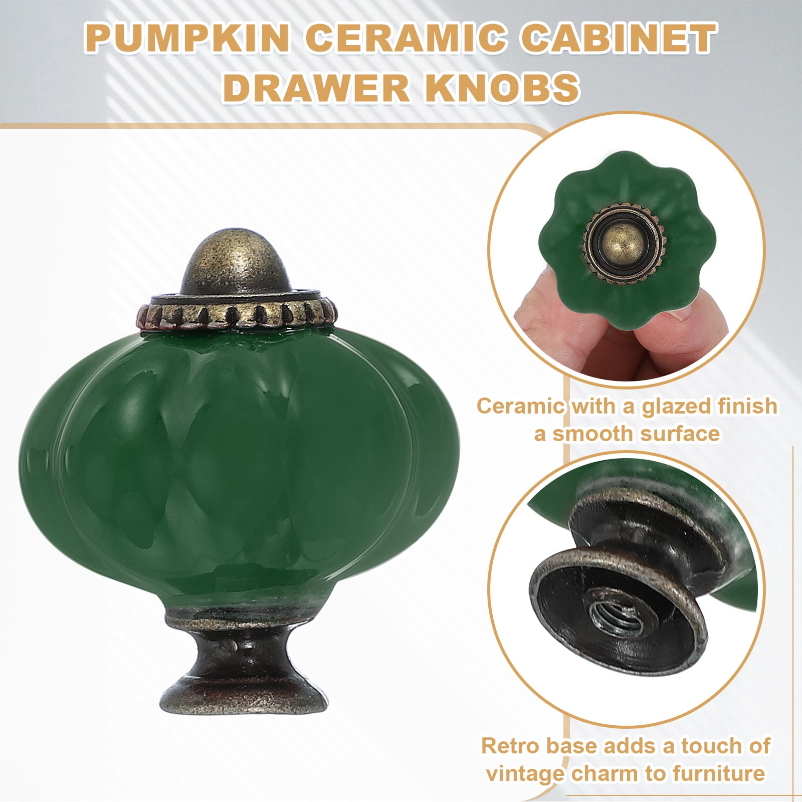 Unique Bargains Stylish Decorative Pumpkin Ceramic Cabinet Drawer Knobs Dark Green