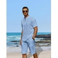 thumbnail image 2 of COOFANDY Men's 2 Pieces Linen Set Casual Henley Shirts Short Sleeve Beach Yoga Shorts Summer Pants Outfits, 2 of 5