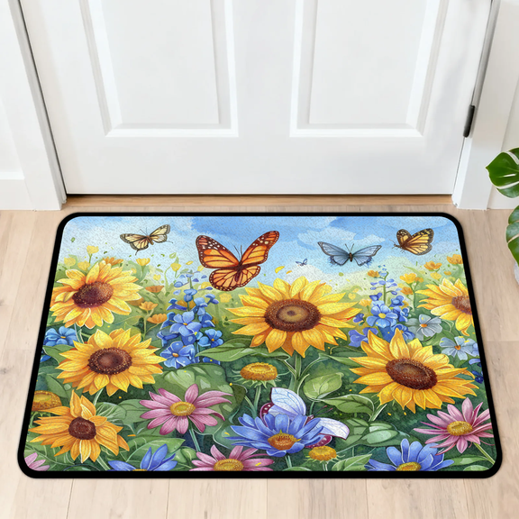 CURLYOOT Spring Summer Floral Sunflowers Indoor Doormat, Non-Slip Absorbent Door Mat 24" x 16", Entrance Floor Mat Washable Entry Doormats for Entryway Front Back Door