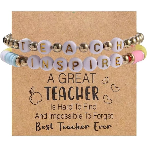 Teacher Appreciation Gifts Handmade Stackable Colorful Soft Clay Bracelets Love Teach Inspire Beaded Bracelets Thank You Gifts for Teachers