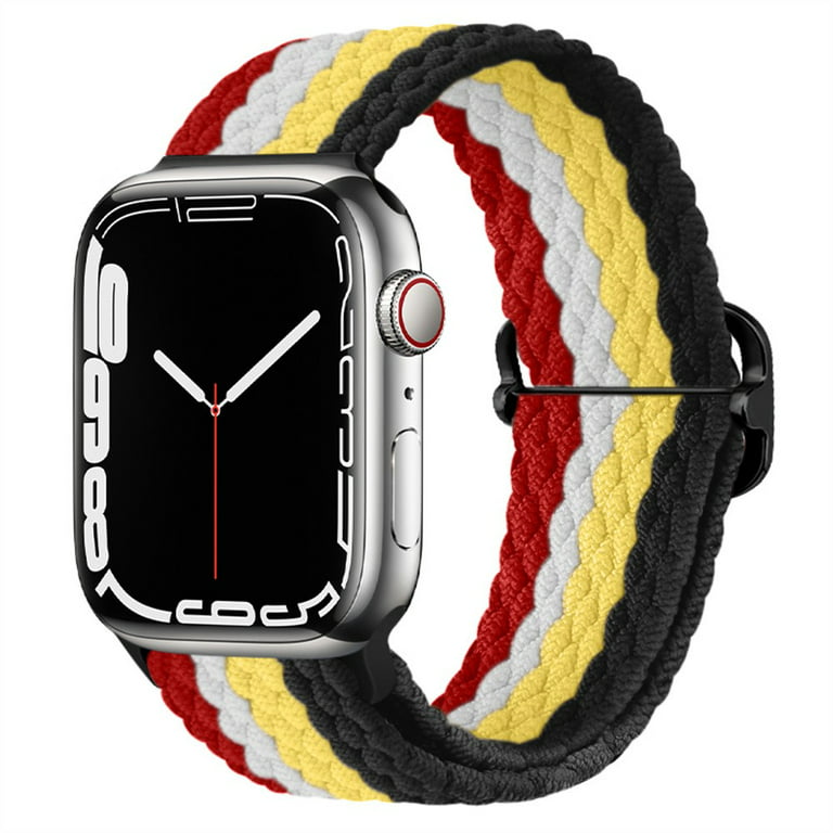 Braided Solo Loop for Apple Watch Band 44mm 40mm 45mm 41mm 38mm 42mm  Elastic Nylon Belt Bracelet iWatch Serie 3 4 5 SE 6 7 -Black yellow white
