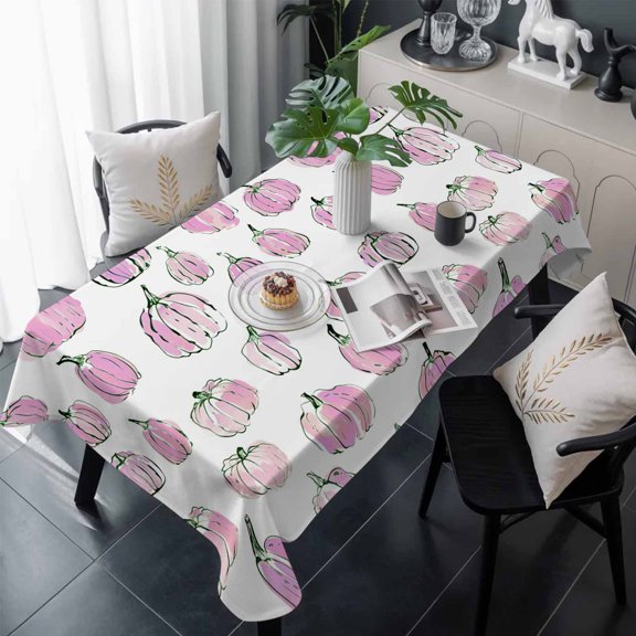 Pink Pumpkins Fall Table Cloth Waterproof Tablecloths, Watercolor Thanksgiving Tablecloth Dining Table Cover for Kitchen Party Tabletop Outdoor, Rectangle Tablecloth 54x108 Inch