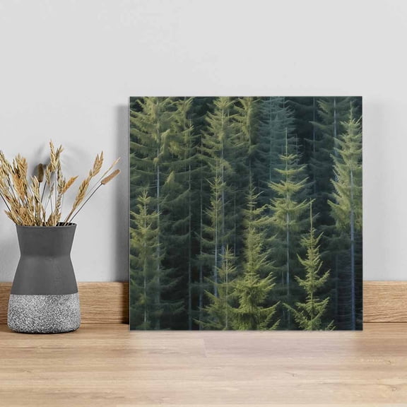 Green Forest Wall Art Painting on Canvas, Pine Tree Summer Botanical Modern Art Canvas Art Home Prints Wall Art Framed Modern Artwork for Living Room Bedroom Wall Decor 16x16in