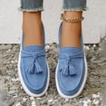 thumbnail image 2 of Blue Women'S Casual Loafers Flat Shoes Non-Slip Comfortable Walking Shoes Solid Color Tassel Round Toe One-Foot Outdoor Indoor 0.88Lbs Size 38, 2 of 6