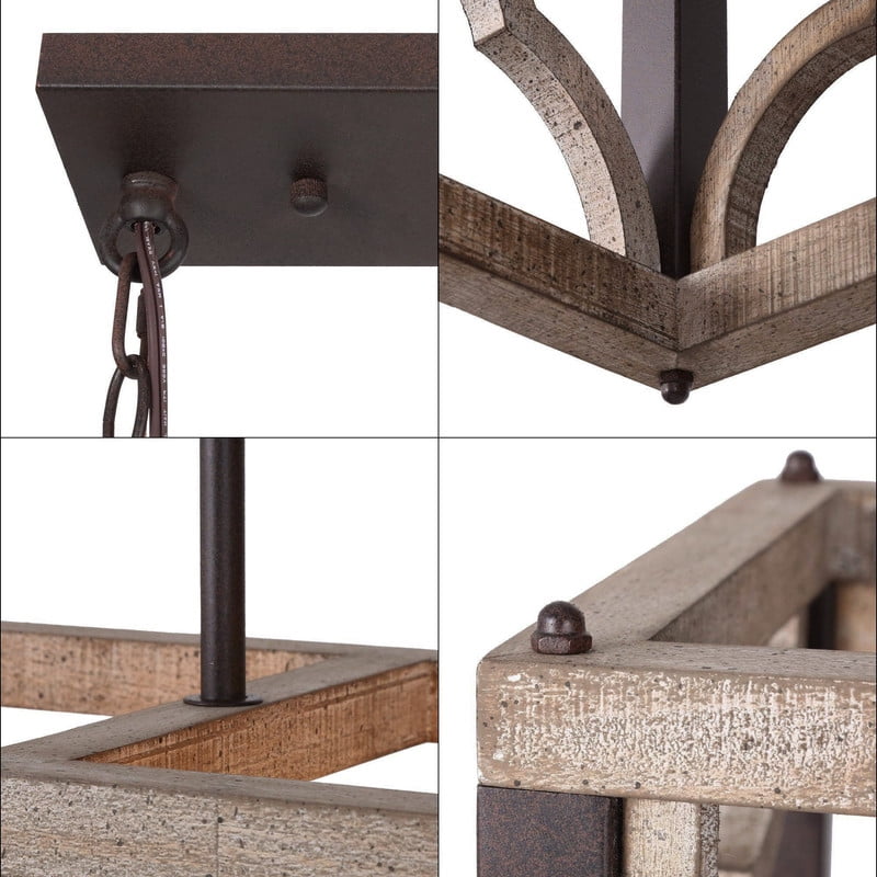 LNC 8-Light Distressed Wood and Bronze Linear LED Farmhouse Chandelier