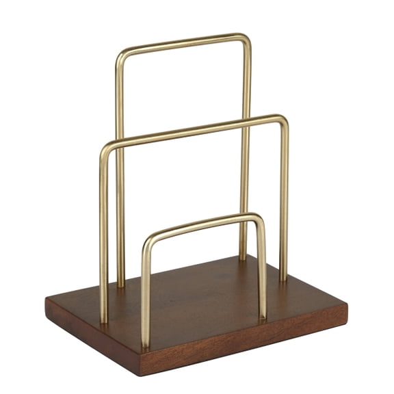 Realspace® Wooden/Metal Letter Sorter, 7-3/4"H x 7"W x 5"D, Walnut/Gold