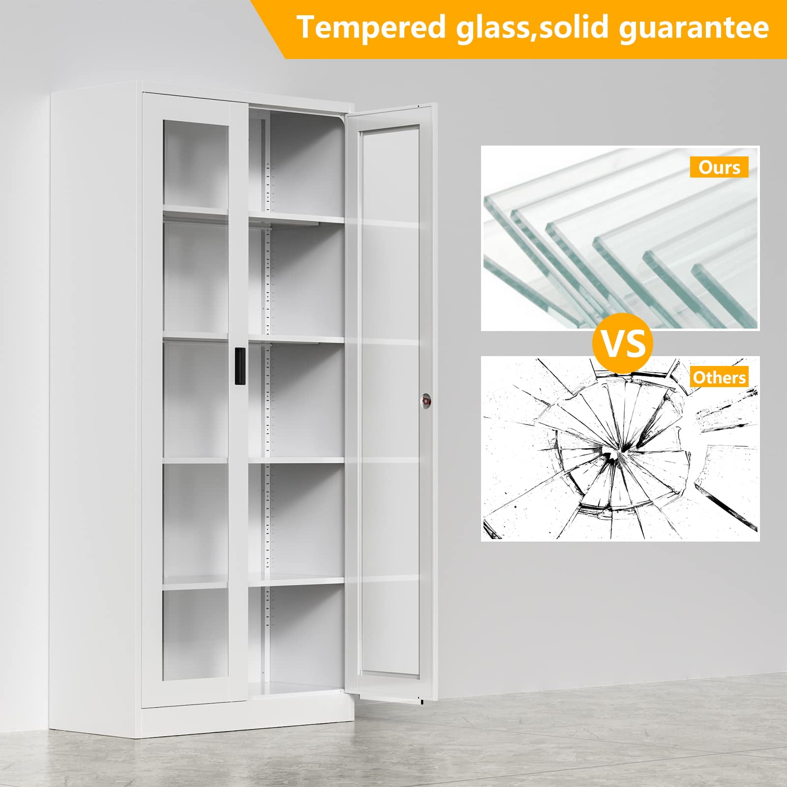 NeuType Glass Display Cabinet Glass Frame Bookshelf 32x15x65