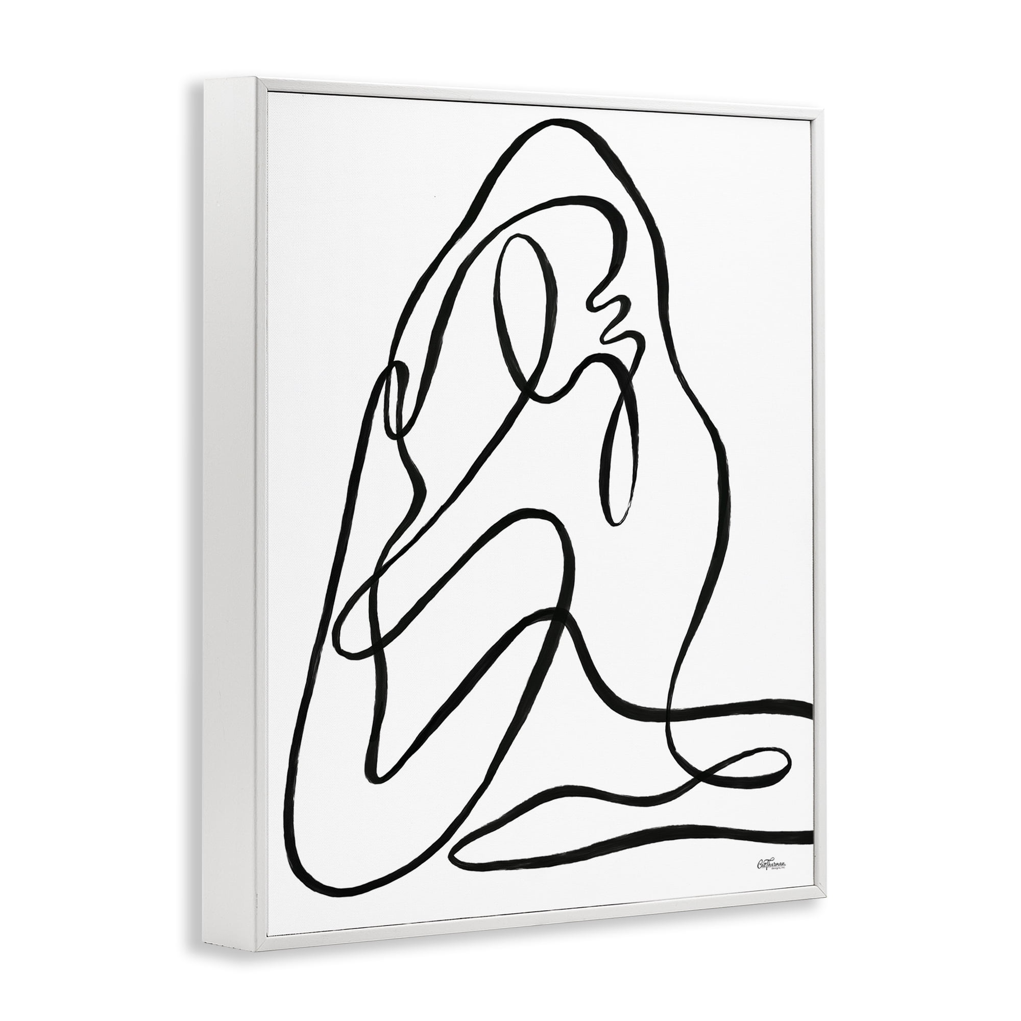 Stupell Industries Continuous Line Doodle Abstract Painting White Framed Art Print Wall Art, 24 x 30