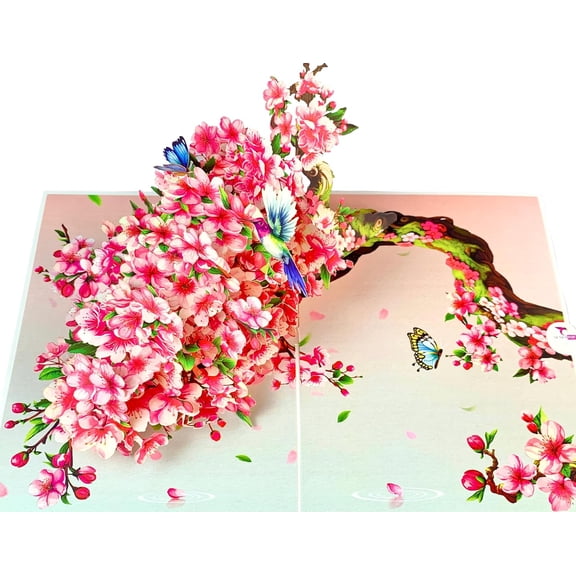 Flower Pop Up Card, Cherry Blossom, Hummingbird, Butterfly, 3D Pop Up Birthday Card, Happy Anniversary Card, Mother's Day Card, Valentines Card All Occasion for Women, Wife, Mom, Grandma, Her