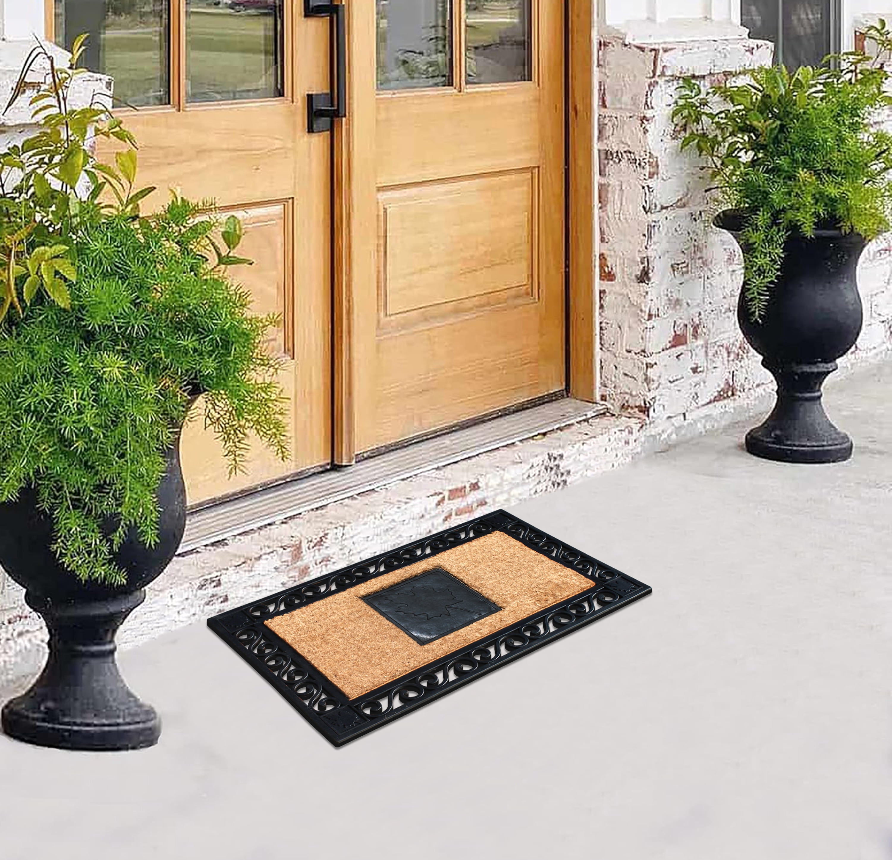 A1 Home Collections 38"×23" Natural Coir & Rubber Doormat - Decorative Welcome Design, Heavy Duty Coconut Fiber Entry Mat with Non-Slip Backing - Anti-Shed Treated, Low Profile Outdoor Front Door Mat