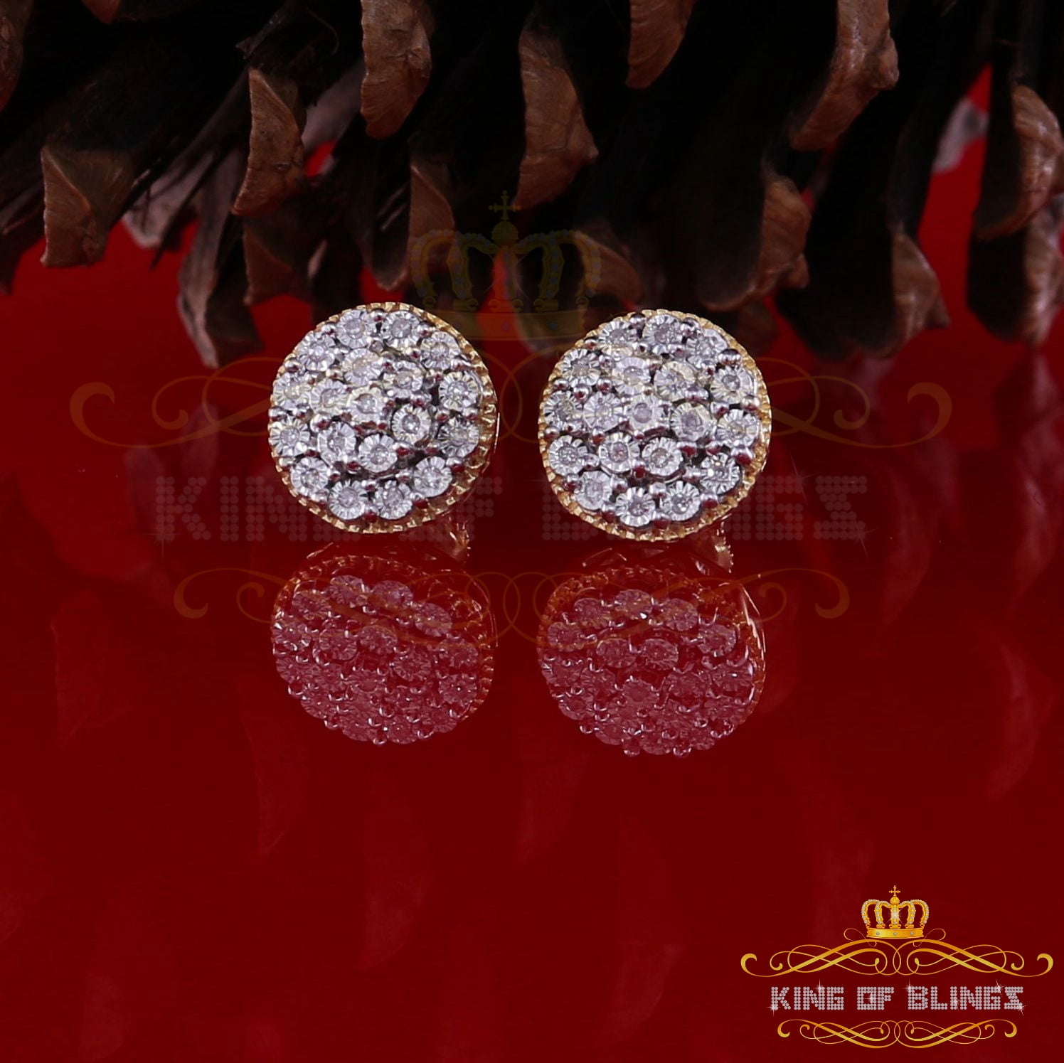King of Bling's 10K Real Yellow Gold Real Diamond 0.25CT Men's/Women's Round Stud Micro Earring
