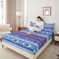 thumbnail image 4 of jejeloiu Aztec Triangle Rhombus Bed Sheets,Blue Purple King Sheets For Teens Kids 4 Pieces, 4 of 7