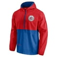 thumbnail image 2 of Men's Fanatics Royal/Red LA Clippers Anorak Block Party Windbreaker Half-Zip Hoodie Jacket, 2 of 3