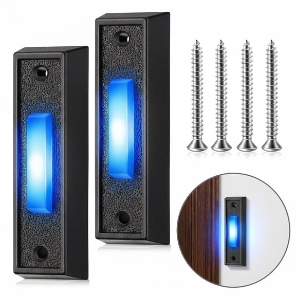 2 Pcs Lighted Doorbell Button, NOGIS Wired Door Bell Push Buttons LED Door Chime, Wall Mounted Doorbell Switch Garage Doorbell Button for Most Door Bell Chimes Most Door (Warm Light)