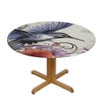 thumbnail image 3 of HAOXIT Humming Round Table Cloth, and Curvy Lines Nostalgic Art, Indoor Dining and Outdoor Patio Use, Fits Round Table, Purple Black 46-50, 3 of 8