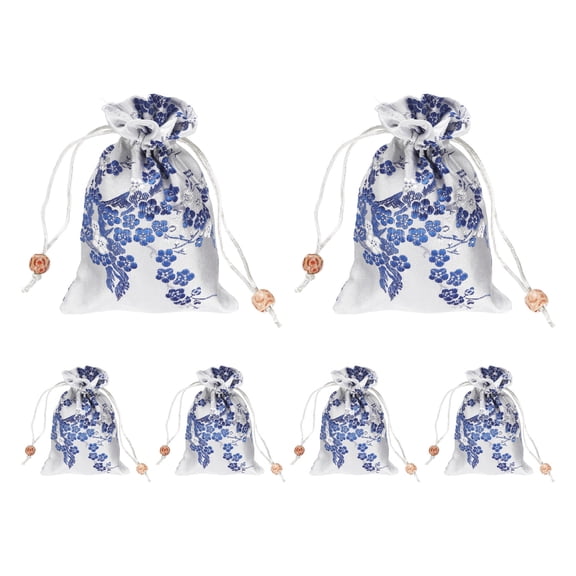 Uxcell Silk Drawstring Bag, (4 x 5.5 Inch, White) (6 Pcs), Embroidered Satin Gift Bags Wedding Favor Pouch with Drawstring, Suit for - Jewelry/Candy/Christmas Party/Birthday Gift