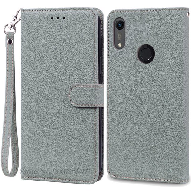 For Huawei Y6 2019 Case Leather Flip Wallet Case For Coque Huawei Y6 Prime 2019 MRD-LX1 Flip Case for Huawei Y6S Cover Fundas Gray-Strap Y6 Prime 2019