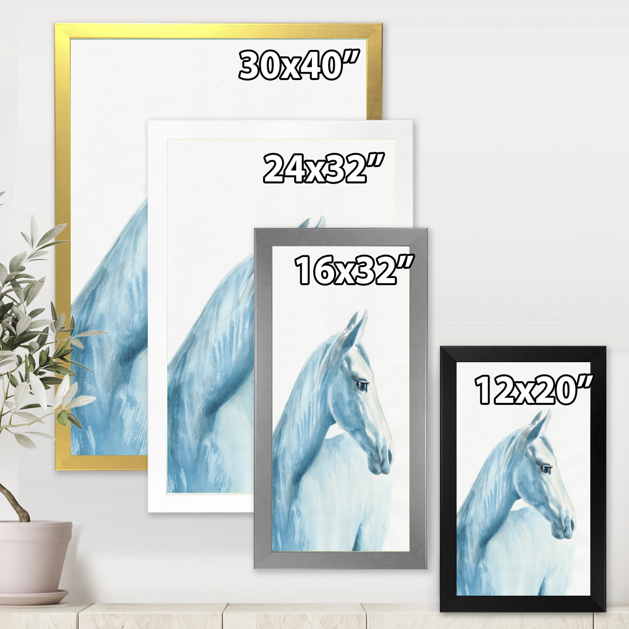 Designart 'Close Up Portrait Of A Light Blue Horse' Farmhouse Framed Art Print