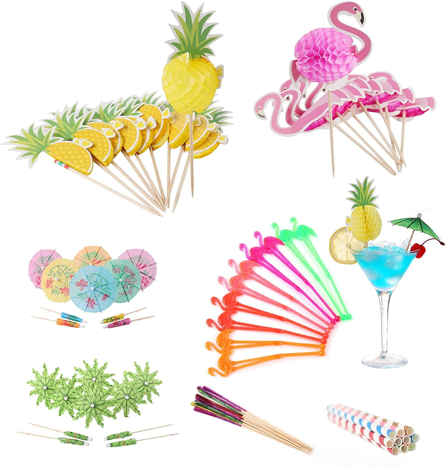 Cocktail Sticks,100 Pcs Colorful Palm Tree Picks Cocktail Accessories for Home Bar beach Party Birthday Wedding 