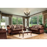 Traditional Brown & Gold Fabric Living Room Set 3pcs FOA Tabitha