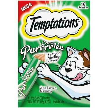 Temptations Creamy Puree Mixups Seafood Medley Flavor Dental Treats For Cats, 6.7 Oz Pouches (16 Pack)