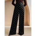 thumbnail image 5 of Women'S Polka Dots Wide Leg Tailored Pants High Waisted Belted Loose Trousers with Pockets Black XL, 5 of 10