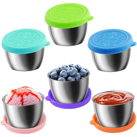 Stainless Steel Containers with Silicone Lids Leakproof & Reusable Small Condiment Containers for Lunch Box, Picnics, Travel, Office and Kitchen(Blue)