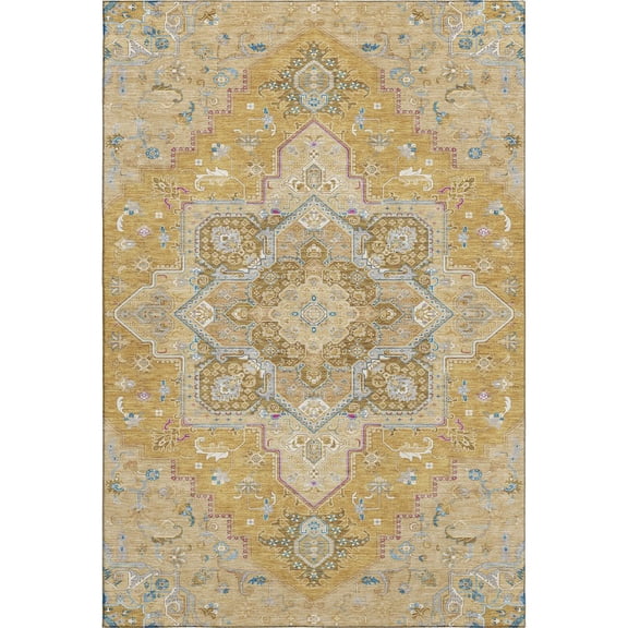Addison Rugs Mayfield Premium Machine Washable Traditional Oriental Gold Rectangle Rug, 9' x 12'
