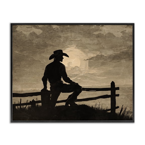 Stupell Industries Rustic Lodge Sunset Cowboy Fence Silhouette Black Framed Giclee Art, 14 x 11, by Kim Allen