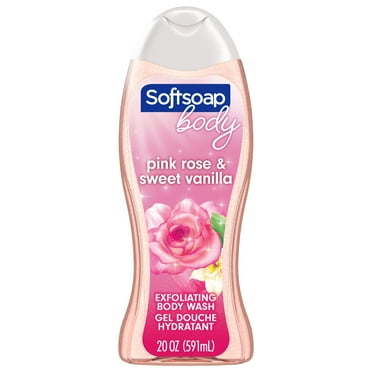 Softsoap Exfoliating Body Wash, All Skin Types, Lustrous Glow Pink Rose & Vanilla, 20 fl oz Bottle