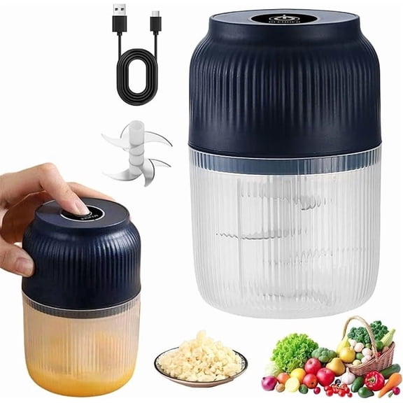Electric Garlic Crusher, Cordless Mini Electric Garlic Chopper, 6 Blades Rechargeable Food Chopper, One-Touch Operation Food Processor for Garlic, Onion, Ginger, Chili(Blue,6 Blades)