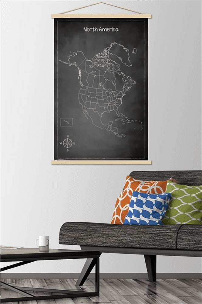 Chalk Map - North America Wall Poster with Magnetic Frame, 22.375" x 34"