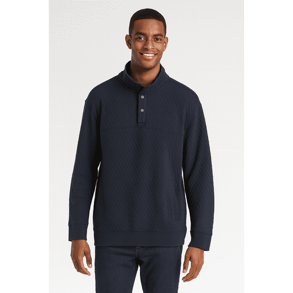 Men's Navy Blue Four Button Henley Button Pullover Sweater- Small