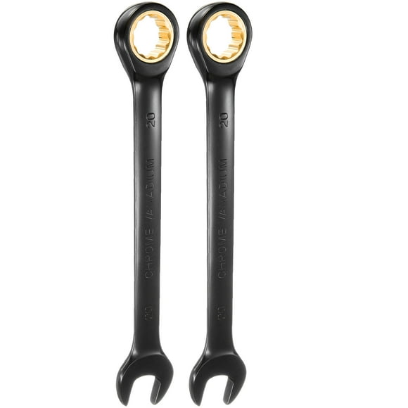 Uxcell 2Pcs Ratcheting Wrench 20mm Metric Open End Wrench 72-Teeth CR-V Steel 12 Point Nickel Plated Combination Ratchet Wrench