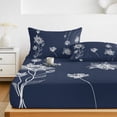 thumbnail image 6 of Full Size Fitted Sheet Set - Navy Blue White Floral 3 Piece Bedding Sets 16" Deep Pocket Fitted Sheet with 2 Pillowcases Abstract Art Summer Botanical Brushed Microfiber Hotel Luxury Bed Sheets, 6 of 9