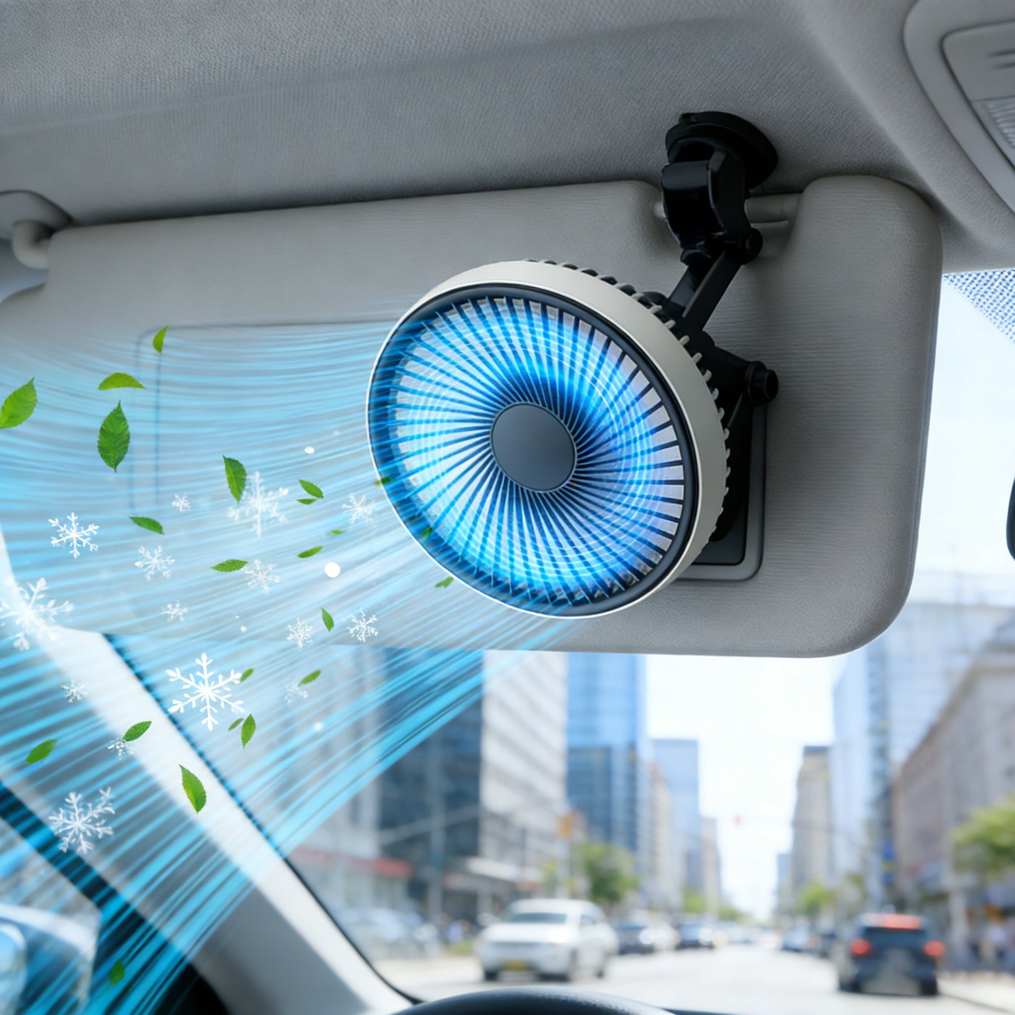 Car Fan, Rechargeable Car Fan with 3 Speeds, Low Noise, Strong Magnetic/Vacuum Suction Cup, No Trace Removable, Car Suction Cup Fan for Vehicle Truck Suv Car Van Rv Pickup